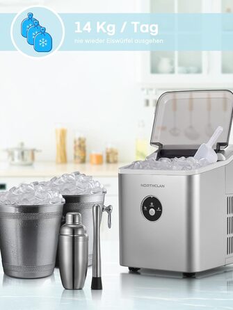 2024 Ice Maker Test Winner - 14kg Capacity, Fast Ice Production, Quiet Operation, 120W with Scoop & Basket - Compact Ice Maker for Home & Office (Silver)