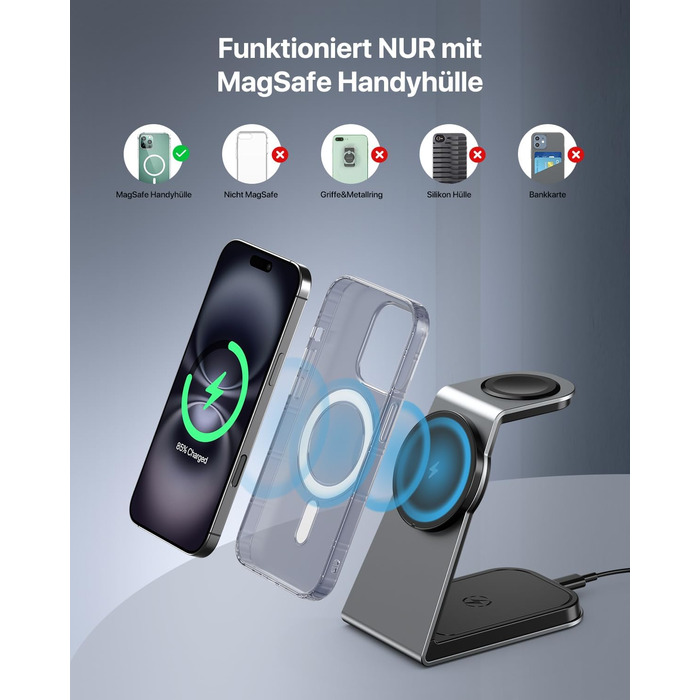 Зарядна станція 3-в-1 для Apple Watch, iPhone та AirPods Pro (індуктивна, бездротова) Сірий