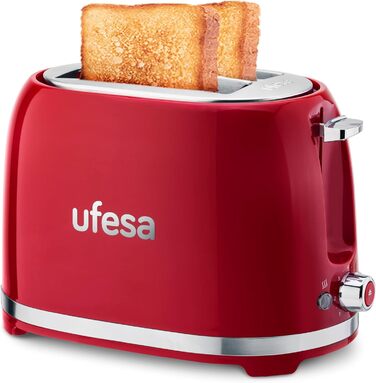 Тостер Ufesa 2-х секційний білий Retro Classic Pinup, вінтажний дизайн, 850 Вт, для тостів та сендвічів, 7 ступенів підсмажування, збирач шнура, піддон для крихт