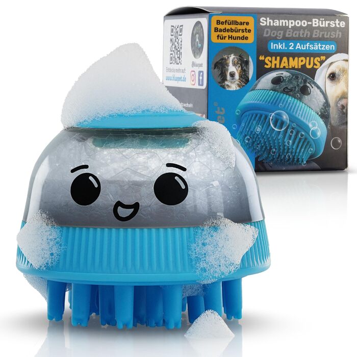 Гумова щітка для купання собак та котів BluePet з масажним ефектом. Видаляє відмерле підшерстя, пил та бруд. Ідеальна для втирання шампуню. Наповнювана щітка для купання.