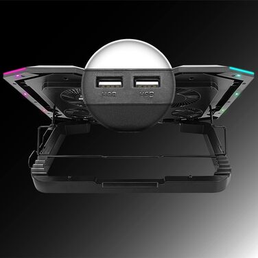Ігровий охолоджувач для ноутбука EMPIRE GAMING Guardian S-C100 RGB, 6 вентиляторів, LCD-контролер, 5 рівнів висоти, підставка для смартфона, для ноутбуків 12-17 дюймів