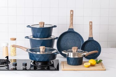 Набір посуду індукційного Country Kitchen 13 предметів, антипригарне покриття, алюміній, бакелітові ручки, скляні кришки, темно-синій (Navy Diamond)