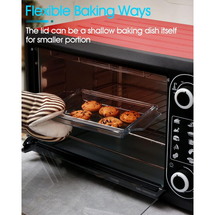 Прямокутна форма для запікання з кришкою, 2L, 24x20x6 см, скляна форма для лазаньї на 2 порції, для мікрохвильової печі та духовки