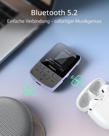 MP3-плеєр YOTON з Bluetooth 5.2, Hi-Fi звук, FM-радіо, диктофон, регулятор гучності, навушники, підтримка SD до 128 ГБ, фіолетовий