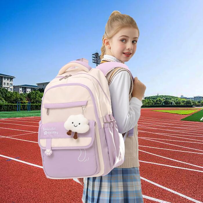 Шкільний рюкзак для дівчаток та хлопчиків-підлітків, рюкзак для жінок, великий шкільний ранець на 15.6 дюймів, рюкзак для ноутбука, шкільна сумка водонепроникна, рюкзак для школи, шкільні сумки для хлопчиків та дівчаток, бежевий колір