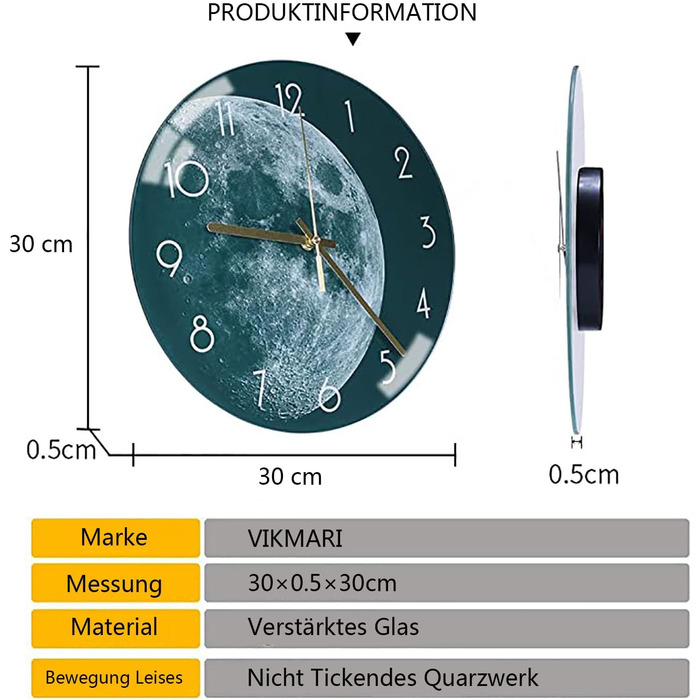 VIKMARI Glass Wall Clock Silent-Non Ticking Wall Clocks - Quality Quartz Battery-Operated Round 12 Inch (Earth Pattern)