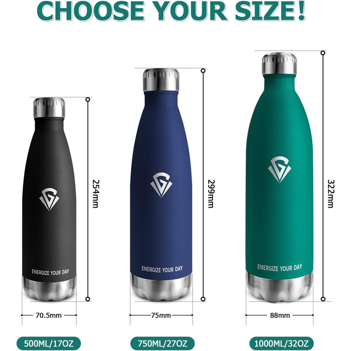 Термофляга 1000 мл, металева, з подвійними стінками, без BPA, для кемпінгу, дітей, фітнесу, спорту, подорожей, підходить для газованої води (зелена)