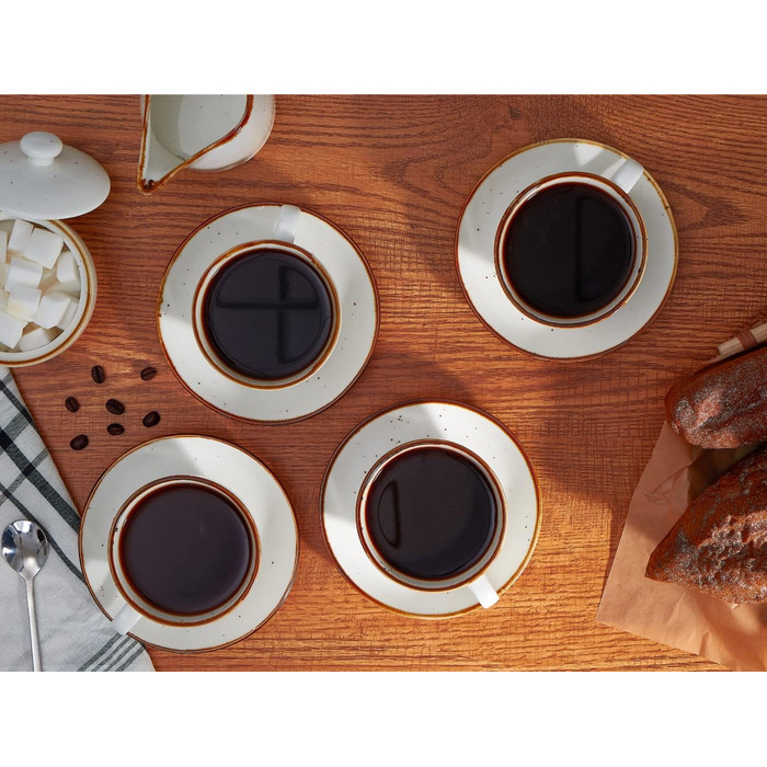 One more Cappuccino cups made of white ceramic, with saucers, 190 ml, espresso cups 4-piece set, for cafe and mocha, creamy white