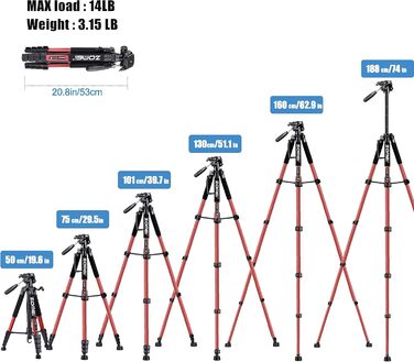 Штатив ZOMEi 188 см, професійний, для DSLR, телефонів, проекторів, телескопів (чорний/червоний)