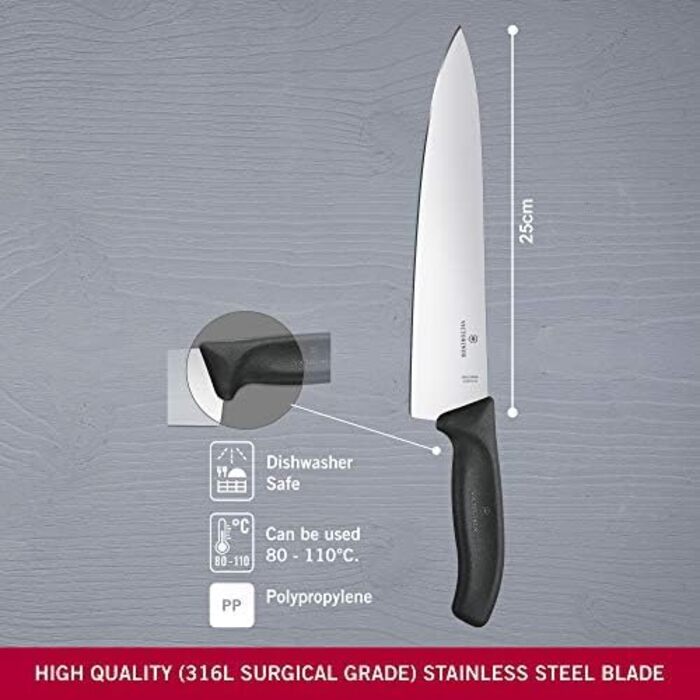 Кухонний ніж Victorinox Swiss Classic 20 см, професійний, пряме лезо, надгострий, нержавіюча сталь, чорна пластикова ручка