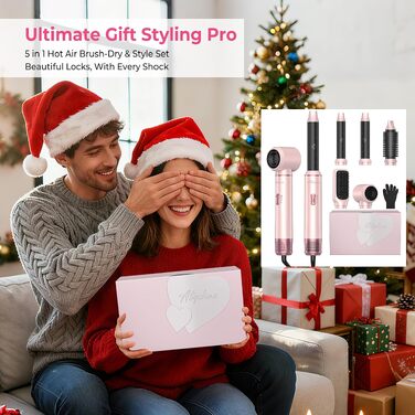Мультистайлер для волосся 5 в 1 Atopskins Air Styler 1000W: фен-щітка, вирівнювач та плойка для сушіння, завивки та гладкого волосся, колір Creamrosa