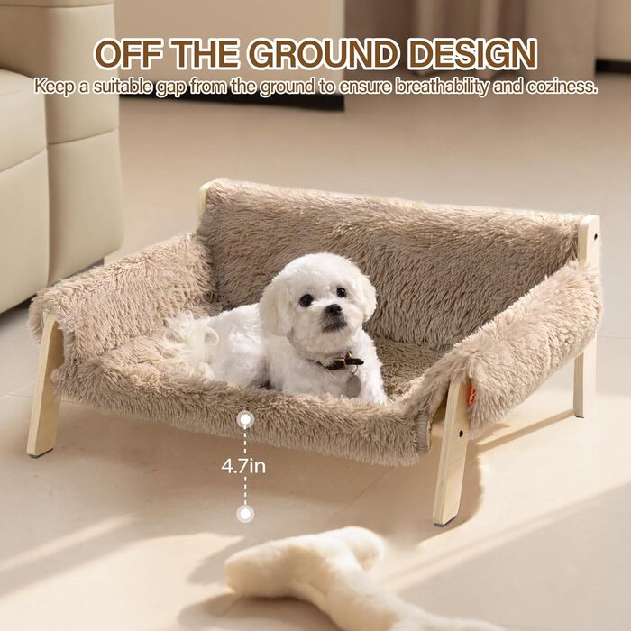MEWOOFUN Elevated Cat Bed Sofa made of Wood, Sturdy Large Cat Sofa – Fashionable Cat Stool with Removable Mattress Cover. Supports up to 10 kg (70x53cm, Light Brown)