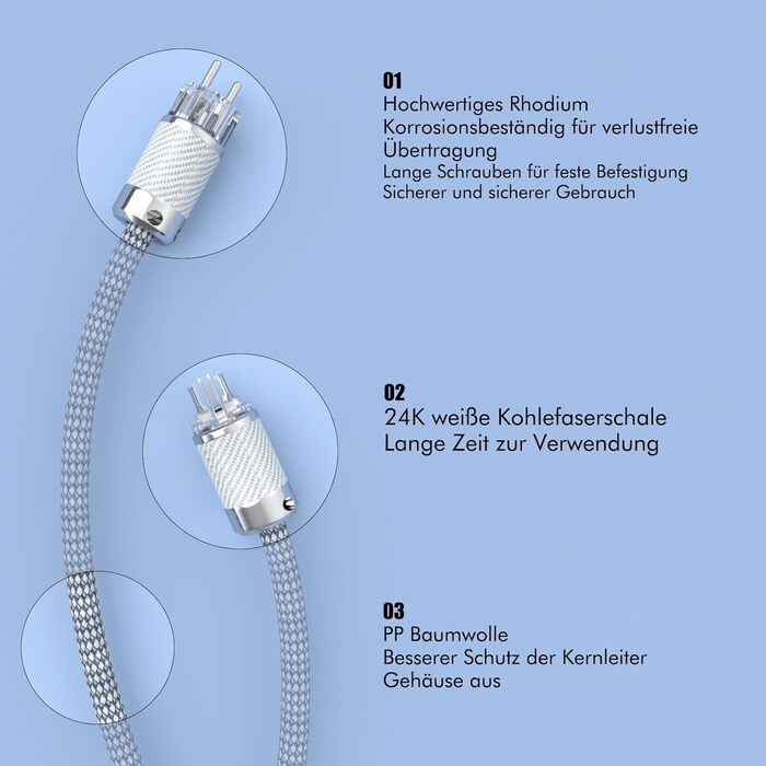 Сетевой кабель Monosaudio D503 High End HiFi, 2м, OFC бескислородная медь, разъем EU Schuko — IEC C15 для усилителя, DVD, декодера и сабвуфера