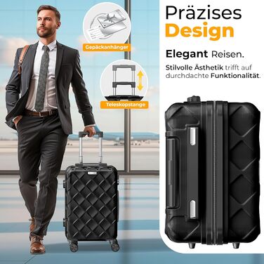 Набір валіз KESSER® 4 шт. | ABS валізи з кодовим замком, ваговою шалькою та органайзером для документів, 360° обертання | Ручна поклажа та великі валізи для подорожей та бізнесу (Чорний)