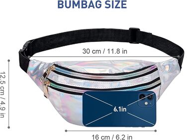 Сумка на пояс у стилі 80-х для жінок, лазерний дизайн, блискітки, регульований ремінь, водонепроникна, для відпочинку, подорожей, туризму (срібна)