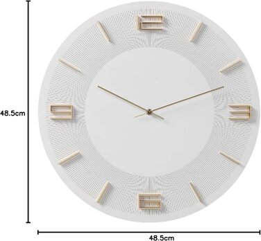 Kare Design Wall Clock Leonardo, /Gold, 49cm Diameter, Modern, Aluminum, Round, Clock for Living Room, Bedroom, Office, Battery not included (White)