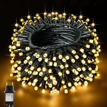 Ланцюжок прикрас LED 400 LED, тепле біле світло, для прикраси ялинки, кімнати, саду та вечірки, IP44, 8 режимів, таймер, 20 м