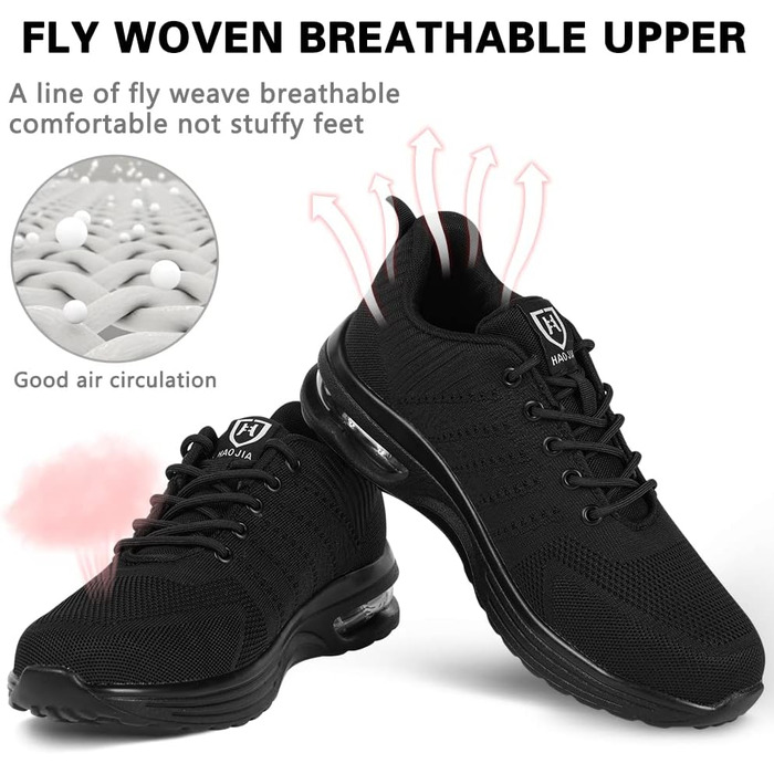 Черевики безпеки OFFCUP для чоловіків, Легкі робочі черевики, Спортивні черевики з металевим носком, Робочі кросівки з дихаючою та протиковзкою підошвою, з повітряною подушкою, зручні 45 EU