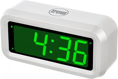 Цифровий годинник-будильник Timegyro з LED дисплеєм, на батарейках, для подорожей, настільний, 3 рівні яскравості, великий LED дисплей 1.2' для спальні, вітальні, чорно-білий (біло-зелений)