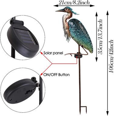 TERESA'S COLLECTIONS Solar Lamps for Outdoors, Outdoor Garden Decor, Grey Heron Garden Statue Solar Light for Outdoors, Metal and Glass Garden Light Waterproof Path Light, for Christmas Gifts
