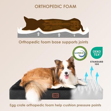 Ортопедичне ліжко для собак середніх порід EHEYCIGA 89x58x9 см, м'яке, миється, для переноски, чорне