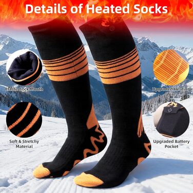 Електричні гріючі шкарпетки з акумулятором 6000mAh та керуванням через додаток, 4 режими нагріву, для чоловіків та жінок, для активного відпочинку: катання на лижах, кемпінг, піші прогулянки, м'які та зручні
