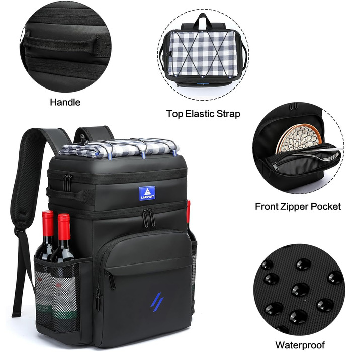 Рюкзак-холодильник Laripwit 54 літри, чорний: для пікніків, подорожей, кемпінгу та тактики