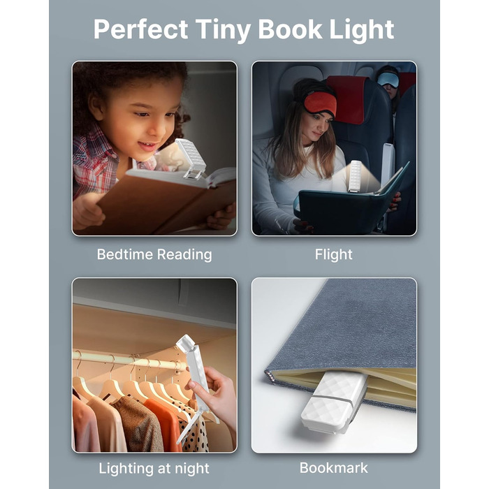 LED лампа для читання Mexllex на прищіпці, перезарядна, 3 кольори, 5 рівнів яскравості, нічник для дітей, білий