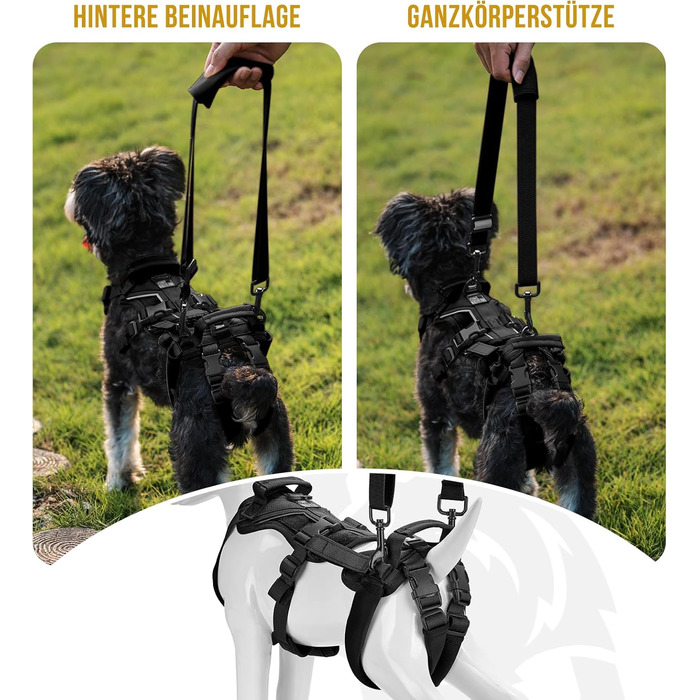 Шлейка для собак OneTigris Hopper для підтримки та реабілітації, чорна, XS (3-5 кг)