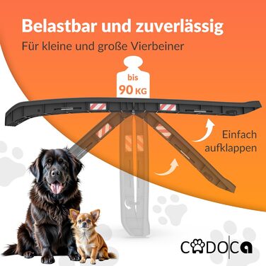 CADOCA® Рампа для собак і котів, складана, до 90 кг, 156x40 см, з ручкою та бугелем, з підставкою для води, антиковзаюча