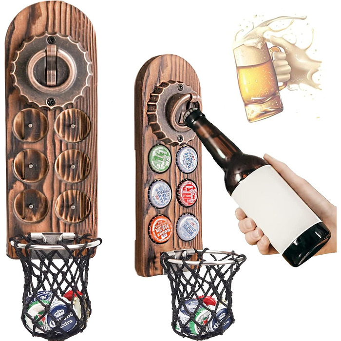 Bottle Opener Wall Mounted with Bottle Cap Collector, Magnetic Bottle Opener Wall, Wall Bottle Opener with Catch Basin, Beer Gifts for Men, Dad, Husband, Bar Accessories for Home, Outdoors (Style 6)