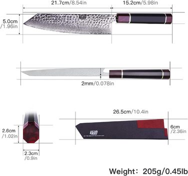 FINDKING Eternity Series: Японський професійний кухонний ніж з лезом з дамаської сталі 9Cr18MoV, ручка з харчового пластику, 21 см (Kiriсuke)