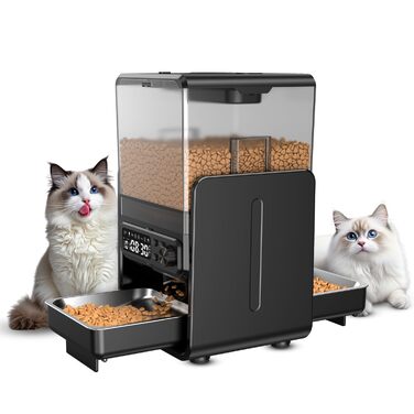 Автомат годівлі для котів з керуванням через додаток, для 2 котів, регульована висота, 2 миски, 5 л, з функцією запису голосу та таймером