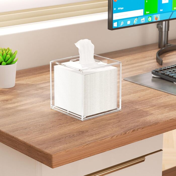 AITEE Acrylic Tissue Box Cover: Transparent Square Tissue Holder, Napkin Dispenser for Home, Bathroom, Kitchen, Bedroom, Office, Coffee Table, Restaurant