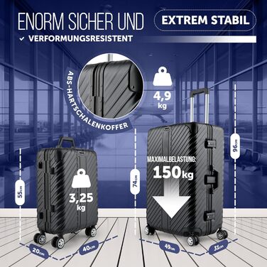 Чемодан ручної поклажі 55x40x20 з алюмінієвим каркасом | Валіза на колесах - Міцний тріумф з кріпленням для ноутбука [ВОДОНЕПРОНИКНИЙ] з захистом кутів (Ручна поклажа 20 дюймів) | Набір (29 дюймів & 20 дюймів)