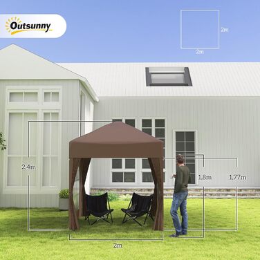 Outsunny 2x2m (6.5 x 6.5ft) Waterproof Gazebo, Pop-up Folding Canopy with 4 Side Walls, Drain Holes, Windows, Foldable Party Tent, UV 30+, Garden Tent with Carry Bag, Garden Gazebo for Patio, White (Brown)