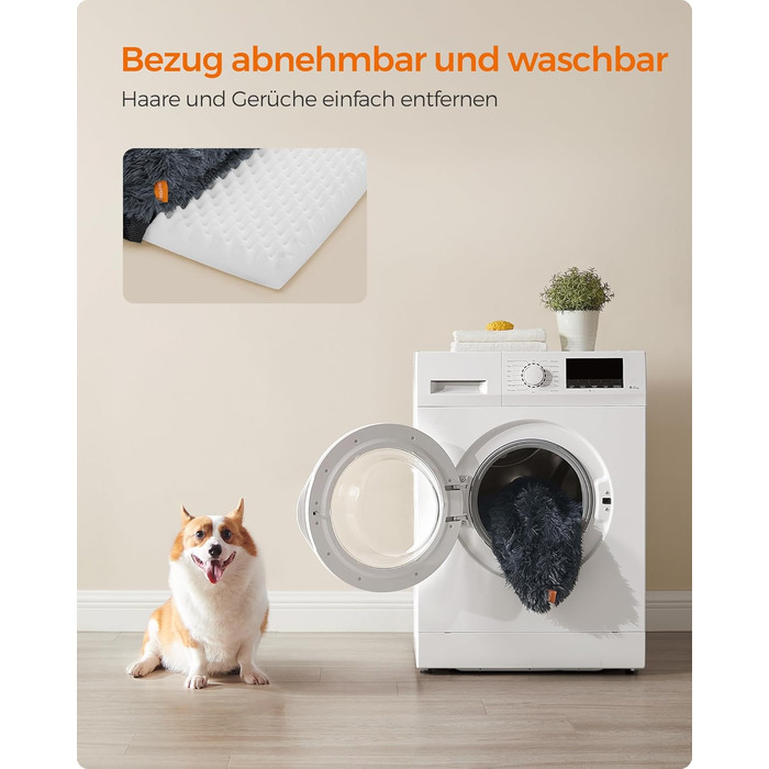 Ліжко для собак Feandrea FluffyHug, XXL, для великих собак, з м'яким наповнювачем, знімний та пральний чохол, 122 x 85 x 19 см, сірий Ombré PGW234G01V1