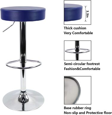 KKTONER Adjustable Height Swivel Bar Stool - SPA, Office & Task Chair with PU Leather (Blue)