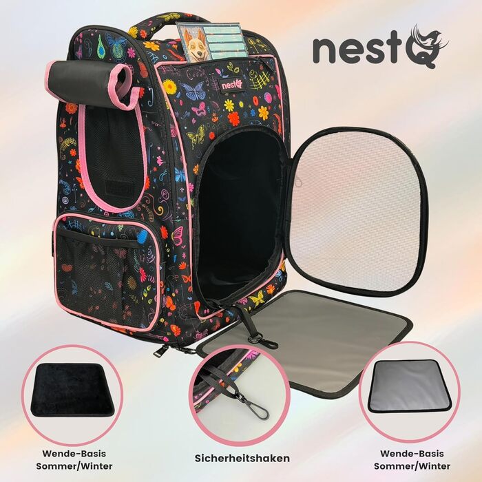 Рюкзак для собак та котів, до 5 кг, ергономічний з вентиляцією, для подорожей (рожевий, з метеликом)