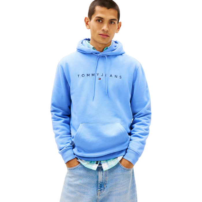 Чоловічий худі Tommy Jeans Linear Logo з капюшоном, колір Light Horizon Blue, розмір S