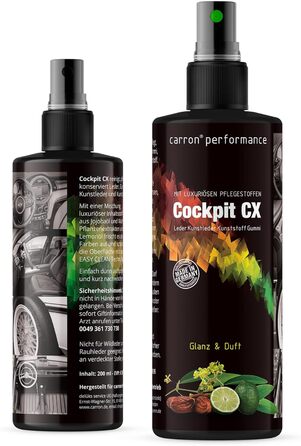 Cockpit CX Spray for cleaning and care of leather, faux leather, plastics, and rubber with jojoba oil, lemon oil, and carnauba wax (Original)