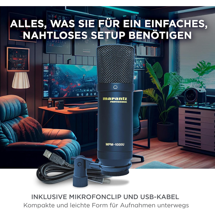 Marantz Professional MPM-1000U: USB мікрофон з великою мембраною та нирковою характеристикою для подкастів, студії та геймінгу