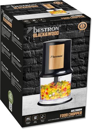 Подрібнювач Bestron Black & Wood 500 мл, 400 Вт, 2 ножі, електричний, чорний/дерево