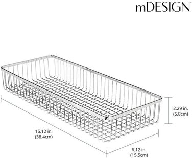 mDesign Universal Drawer Organizer - Metal Storage Baskets for Drawers Organize Kitchen Supplies and Utensils - Drawer Organizers for Kitchen and Household - 4-Piece Set - Silver