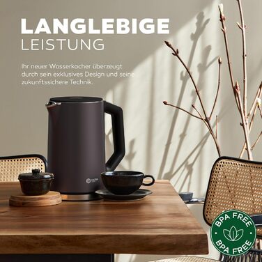 Balter Stainless Steel Electric Kettle with Temperature Control - 40°C to 100°C, Double Wall, BPA Free, 1.7L, 2200W, Quiet Kettle - Dark Grey