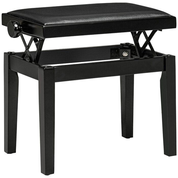 HOMCOM Piano Bench - Height Adjustable Piano Stool with Leather Cushion, Faux Leather, Beechwood, Black, 63 x 33 x 45-56 cm, ideal for pianists
