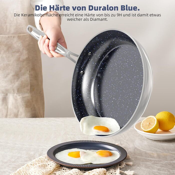 Набір посуду Nuwave G10 Duralon Blue (12 предметів): каструлі, сковороди з антипригарним покриттям, для індукційних плит, безпечний, без PFAS, сірий колір
