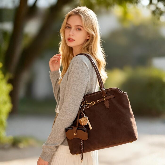 Жіноча сумка-шопер Unisoul з натуральної замші, велика містка сумка для коледжу, роботи, школи, подорожей, шопінгу, повсякденного використання, колір кави
