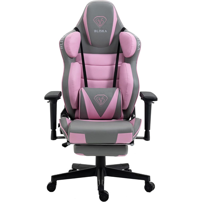 TRISENS Gaming Chair Racing Style Chair with Sports Seat and Ergonomic 4D Armrests, Color: Light Grey/Pink Light Grey / Pink