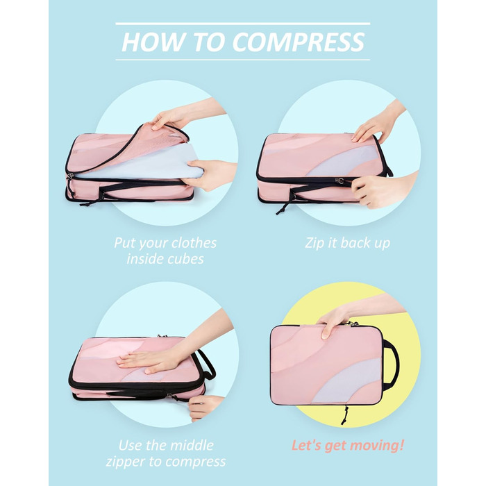 Органайзери для валізи BAGSMART компресійні (4 шт) - чорний/рожевий
